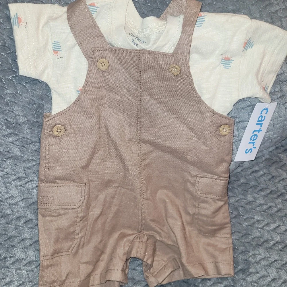 NWT Carter's OshKosh Baby Boy 3M Summer Bundle Gingham Palm Tree Linen 4pc Set